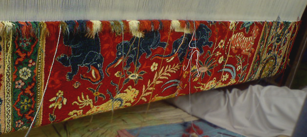 Ames pictorial carpet on the loom